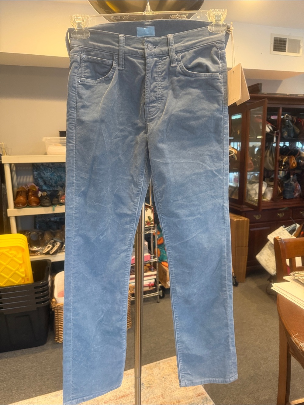 MOTHER Women's Light Blue Corduroy Straight-Leg Pants size 25 lil hip rise h